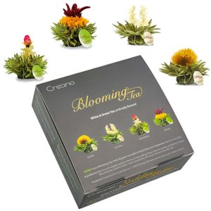 Creano 4 Teeblumen in edler Geschenkbox - Teelini weißer & grüner Tee im Tassenformat
