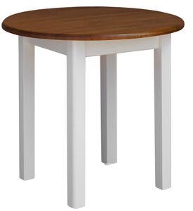 Weißer Runder Tisch aus massivem Kiefernholz mit Tischplatte in der Farbe Eiche 90 cm