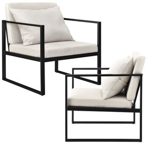 Sessel mit Rückenkissen im 2er Set - Sandfarben - Eisengestell - 70 x 60cm  [en.casa]