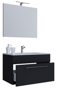 VCM 3-dielna umývadlová jednotka Kúpeľňový nábytok sada Umývadlo Badinos Zásuvka Zrkadlo čierna
