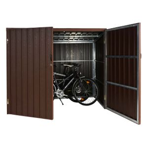 WPC-Fahrradgarage MCW-J29, Geräteschuppen Fahrradbox, Metall Holzoptik abschließbar  2 Räder 172x213x112cm braun