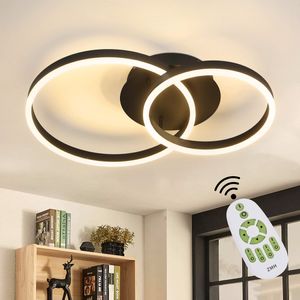 ZMH LED Deckenleuchte Wohnzimmerlampe Dimmbar Deckenlampe mit 2 Ringen Modern in Schwarz 45W mit Fernbedienung