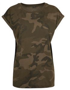 Damen Camo Extended Shoulder Camo Tee - Farbe: Olive Camo - Größe: XXL