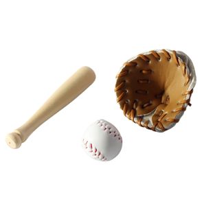 3pcs/Set -Simulation Baseball Set Exquisite Model Requisiten Holz Miniatur Baseballhandschuh für Dollhouse -Szene-Khaki