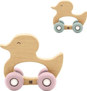Kikkaboo Holzspielzeug mit Silikonbeißring Ente Buchenholz Beißring ab 12 Monate rosa