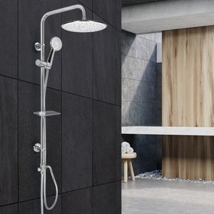 ECD Nemecko Sprchový systém z nehrdzavejúcej ocele, okrúhly dizajn, biely, ručná sprcha s tryskami proti vodnému kameňu, sprchová tyč s okrúhlou hlavovou sprchou, inštalačný materiál Sprchový set Dažďová sprcha Sprchová hlavica