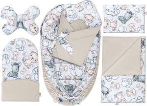 Pepi Baby Nest Cocoon 6dílná sada hnízd pro miminka Novorozenecká sada hnízd s dětským polštářem na plazení Cappucino Velvet 95×55 cm Safari