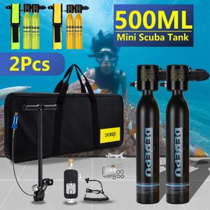 DEDEPU 2x0,5L Mini-Tauchflasche Luft Sauerstoffflasche Unterwassertauchset mit Adapter & Aufbewahrungsbox Tauchset Ausrüstung, Schwarz