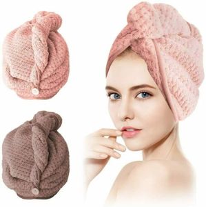 2x Mikrofaser Turban Handtuch für Nasses Haar Schnell Trocknend saugfähig Haar Trocknend Kappe Wraps mit Knopf