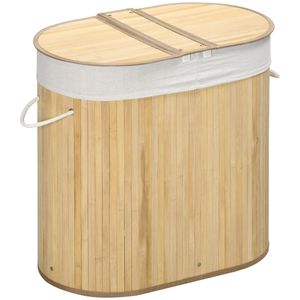 HOMCOM Wäschekorb 100L Wäschebox mit Deckel, Griff Wäschesortierer Wäschesammler mit 2 Abschnitten, herausnehmbarem Wäschesack für Schlafzimmer, Badezimmer Bambus Natur