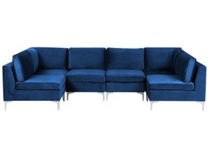 BELIANI Modulares Sofa U-Form Blau Polsterbezug aus Samtstoff Metallbeine Wohnzimmer Salon Wohnlandschaft