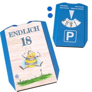 Endlich 18 Parkscheibe mit hüpfender Biene