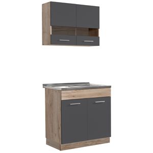 Homestyle4u 2324, Küche Modern Grau Eiche Küchenzeile ohne Geräte Einbauküche Singleküche 80 cm