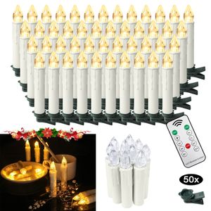 UISEBRT 50x Weihnachtskerzen LED-Kerzen kabellose Weihnachtsbaumkerzen mit Fernbedienung Timer Dimmbar Flackern Christbaumkerzen Warmweiss Party