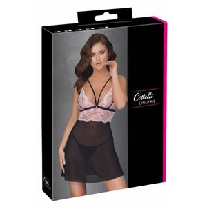 Sinnliches Babydoll mit sexy String - Schwarz/Pink