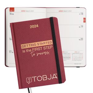 A6 Taschenkalender 2024 Rot Gold - Buchkalender als Planer und Terminkalender 1 Woche 2 Seiten | Edler Hardcover Kalender 2024  | Terminplaner in DIN A6