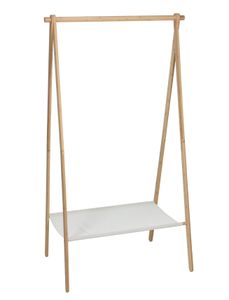Bambus Kleider Ständer mit Stoff Ablage - 155 x 86 - Holz Stand Garderobe klappbar mit Kleiderstange