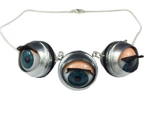 3 Augen Kette Halskette Miniblings 45cm Halloween Auge Wackelauge Puppe handmade