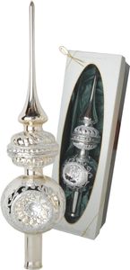 Krebs Glas Lauscha Reflexspitze Silber - 33cm - Baumspitze aus Glas - Dekoration für den Weihnachtsbaum - 45048