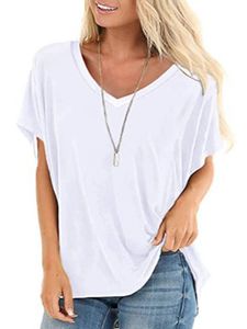 Damen T-Shirts Casual Tshirts Tunika Bluse Bohemian V-Ausschnitt Lässig Sommer Tops Weiß,Größe 2XL