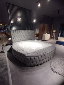 Dizajnová okrúhla posteľ Chesterfield sivá Okrúhle postele Spálňa Dvojlôžko Hotel Nový nábytok JV