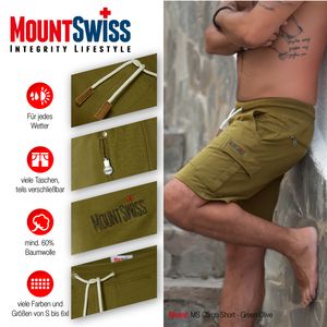 Mount Swiss Cargo Shorts Herren I Moderne Baumwolle Bermuda Shorts für Herren mit 6 Taschen & Klett- BZW. Reiß-Verschluss I Freizeit Cargo Hose Herren kurz in klassischen Farben Größe XXL,olive