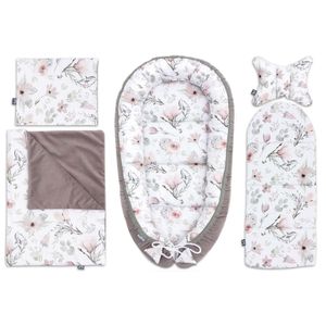 Bellochi 5 Tlg. Baby Cuddly Nest Set - vyrobená z bavlny a zamatu - certifikovaná eko -tex - vrátane detského koláča 90x60 cm, mazdatá prikrývka, vankúš, plochý vankúš s krytami - Choco Fantasy