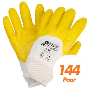 NITRAS 03400 Nitrilhandschuhe mit Strickbund gelb - teilbeschichtet auf Baumwoll-Trikot Handschuh - VPE 144 Paar Größe:10