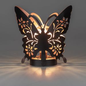 Solar Tischlampe Schmetterling H. 22cm schwarz kupfer Metall Formano Garten S24