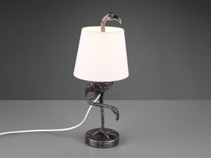 Retro Tischleuchte Flamingo in Silber mit Stoff Lampenschirm in Weiß Höhe, 42cm