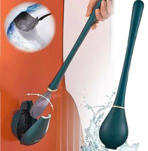 Toilettenbürste Silikon WC Bürste mit Wassertropfen Set Automatisches ​Öffnen und Schließen  Biegbarer Bürstenkopf zum(Grün)