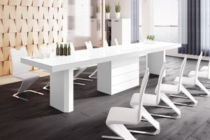 Design Konferenztisch Tisch HE-444 Weiß Hochglanz XXL ausziehbar 160 bis 412 cm