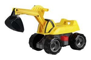 LENA Giga Trucks Bagger, gelb und schwarz, modernes Baufahrzeug, großes Bau-Spielfahrzeug für Kinder ab 3 Jahren, maximale Belastung 25 kg