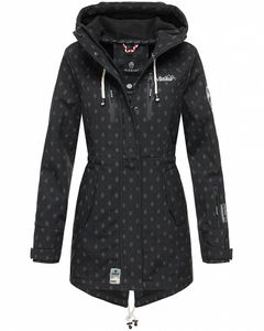 Marikoo Damen Softshell Jacke Outdoor Übergangs Funktions Regen Mantel ZIMTZICKE Schwarz mit Print Gr: 36 - S