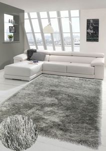 Wertvoller Shaggy Teppich Hochflor mit Glitzer in Grau Größe - 160x230 cm