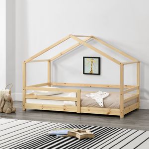 Kinderbett ´Knätten´ in Haus-Optik mit Rausfallschutz Kiefernholz 90 x 200 cm Holzfarben