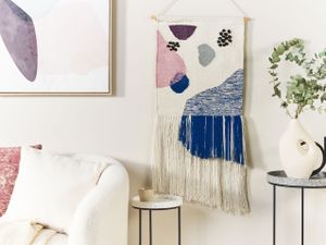 BELIANI Wandbehang Baumwolle, Polyester handgewebt, mit Fransen, geometrisches Muster, Wanddekor Boho Stil, Wohnzimmer, Schlafzimmer