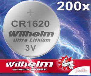 200 x CR1620 WILHELM Lithium Knopfzelle 3V 70mAh ø16x2,0mm Batterie DL1620, 6620