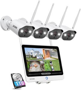 ZOSI 3MP Außen WLAN Überwachungskamera Set mit 12.5 Zoll Monitor, 4X 3MP Kamera Outdoor und 1TB Festplatte für Haussicherheit, Spotlight Alarm, 30M Farbe Nachtsicht