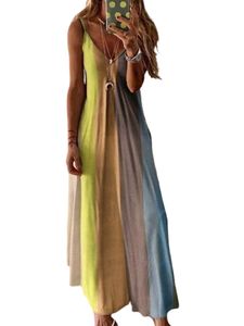 Damen Buntes Ärmelloses Strandkleid Mit Langen Trägern Feiertags-Sommerkleid,Farbe:Gelb,Größe:Xl