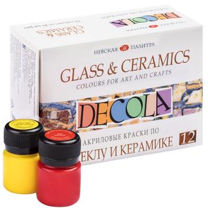 Decola - Porzellan Farben Set | 12x20ml Permanente Farbe für Glas und Keramik | Hohe Deckkraft auf dunklen Oberflächen | Hergestellt von Nevskaya Palitra