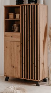 Highboard "Madem" Schrank in Artisan Eiche 80 x 156 cm, mit Holzlamellen