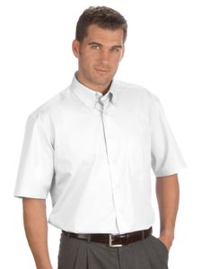 QUALITYSHIRTS Kurzarm Uni Hemd Button Down - Gr. M (39/40) - weiß