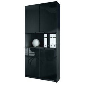 Vladon Büroschrank Logan V2, Made in Germany, Aktenschrank mit 5 Fächern und 4 Türen, Schwarz matt/Schwarz Hochglanz (82 x 184 x 37 cm)
