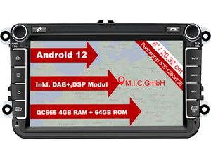 M.I.C. AV8V7 Android 12 Autoradio mit navi Qualcomm Snapdragon 665 4G+64G Ersatz für VW golf t5 touran passat rns rcd SKODA SEAT: SIM DAB plus Bluetooth 5.0 WIFI 2din 8" IPS Panzerglas Bildschirm USB