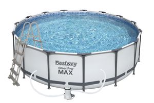 Steel Pro Max™ Frame Pool Komplett-Set, rund, mit Filterpumpe, Sicherheitsleiter & Abdeckplane 457 x 122 cm