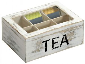 KESPER Teebox mit Aufschrift TEA - 6er Einteilung - Paulowniaholz, grau
