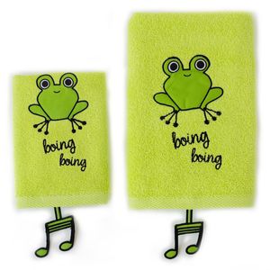 Milk&Moo Cacha Frog Kinder Handtuch Set, 100% Baumwolle, kuschelig weich, extrem saugfähig und verblassen fest, 1 Badetuch und 1 Waschlappen, 2er Set, grün, ab 0 Monate