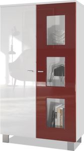 Vladon Vitrine Denjo,  Germany, Standvitrine mit 2 Türen und 3 Glaseinsätzen, Weiß matt/ Weiß Hochglanz (71 x 129 x 35 cm)