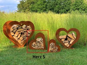 Herz aus Metall, Holz Regal, Rost, Edelrost, Holzregal Garten, Terrasse - Deko S